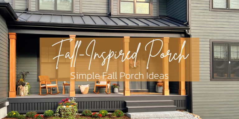 Blog on how to style a simple front porch with a minimalist, moody, and modern style. Outdoor porch styling for Fall 2023.