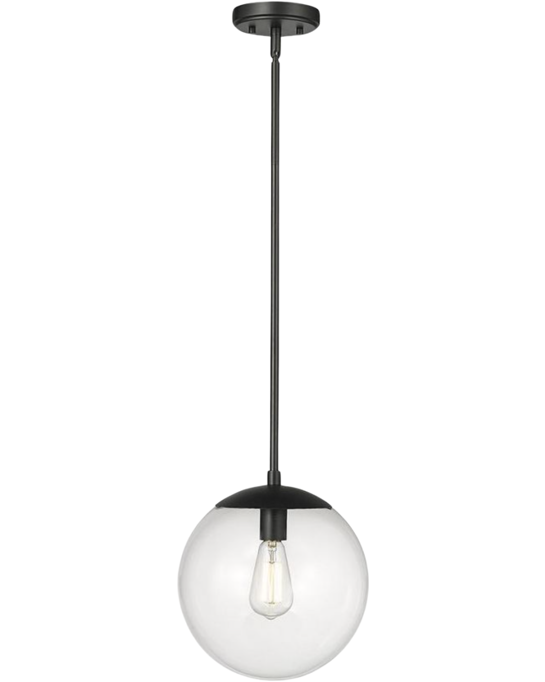 Avell Pendant by Millennium Lighting with clear glass globe shades hanging above a blue kitchen island in a modern farmhouse kitchen.