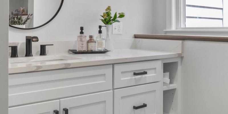 Hiding plumbing in basement bathroom, storage ideas, bathroom shelf ideas