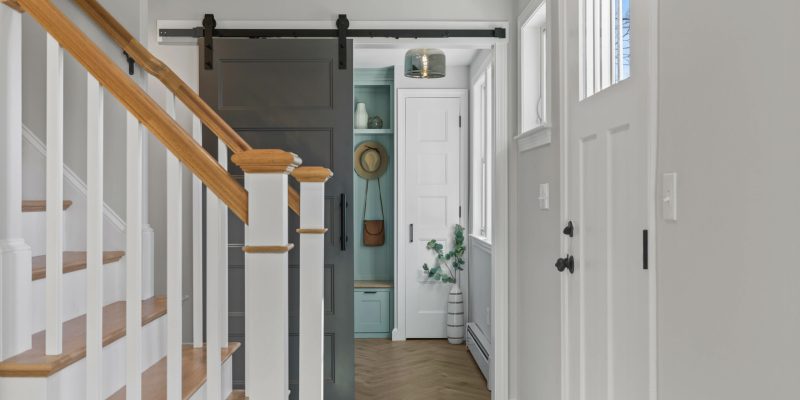 Mudroom idea with barn door