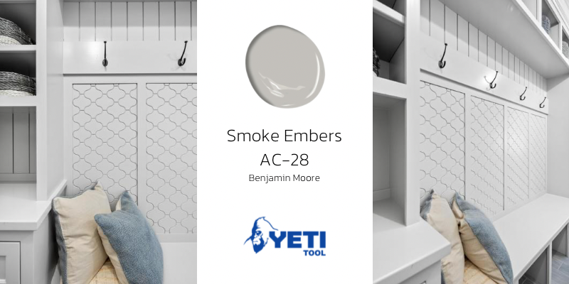 Yeti SmartBench CNC Machine panels on mudroom bench; paint color Smoke Embers by Benjamin Moore AC-28