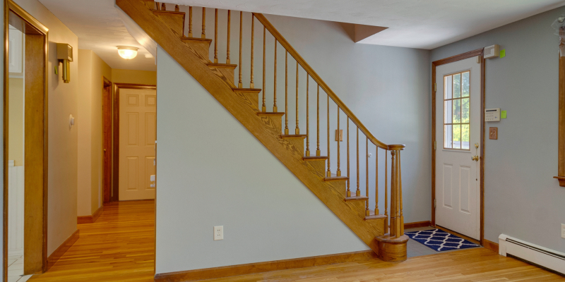 Front entry with door in front of stairs