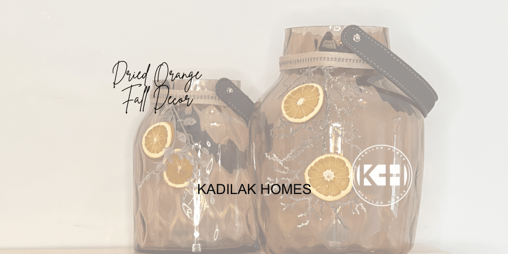 Dried orange garland fall home decor with amber vases
