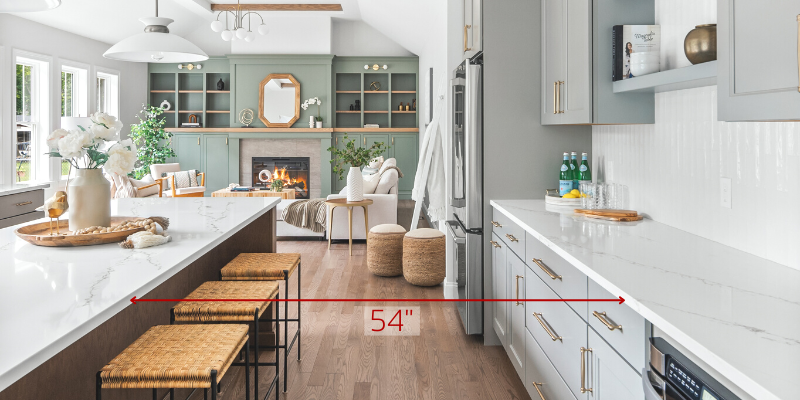how much space for kitchen island seating, kitchen design hacks, kitchen design tips, kitchen design measurements, kitchen cabinet clearances, kitchen cabinet spacing, kitchen lighting height, kitchen distance between counters
