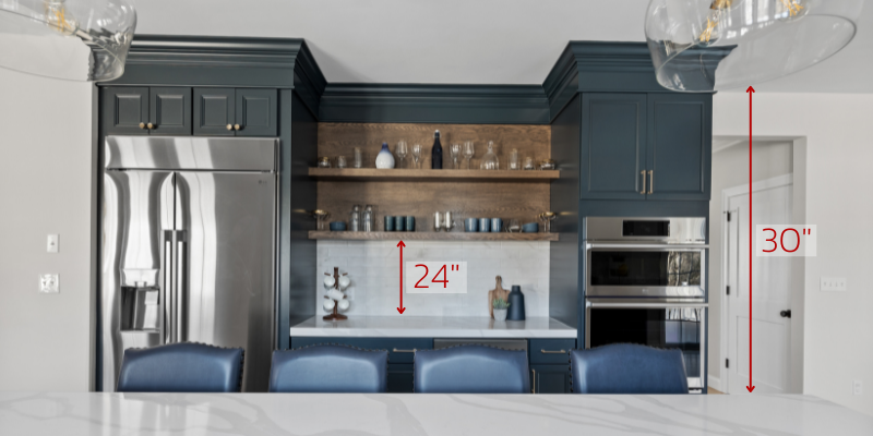 kitchen island lighting measurements, kitchen pendant height, kitchen lighting measurement off counter, kitchen shelving measurements