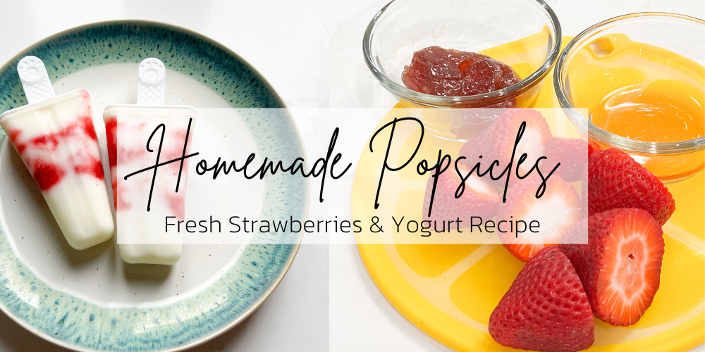 Easy recipe for homemade popsicles with fresh strawberries and vanilla yogurt