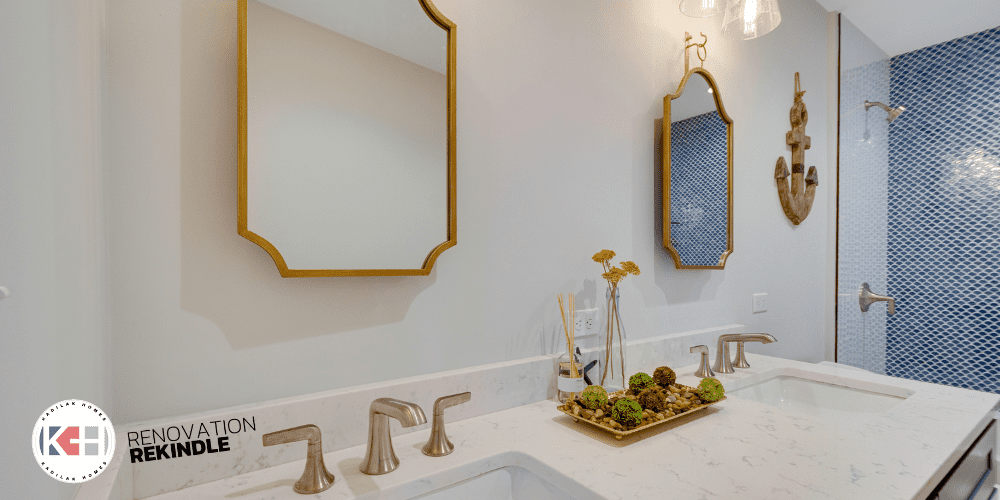 Vibrant blue mermaid tile, kids coastal bathroom