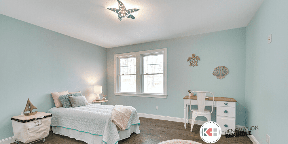Sherwin Williams meander blue, coastal kids bedroom