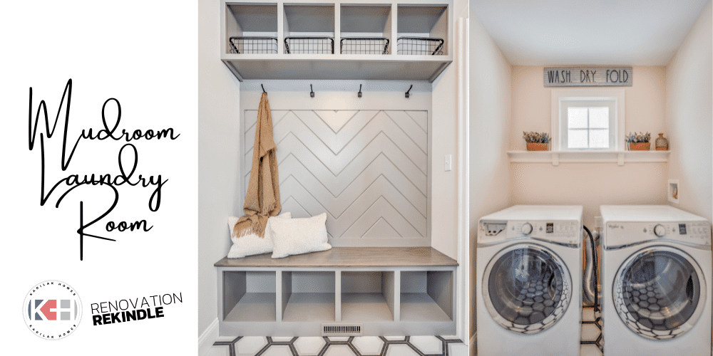 allora porcelain hexagon tile, Sherwin Williams Dovetail, mudroom with chevron pattern, hexagon floor tile, laundry room