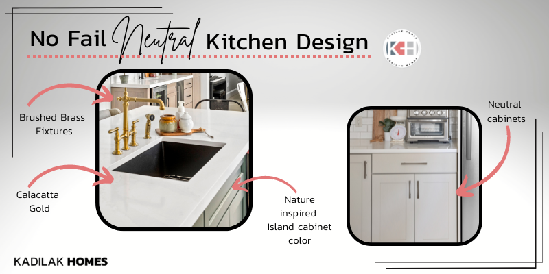 no fail neutral kitchen design combo ideas, neutral kitchen cabinet paint color ideas, neutral kitchen with a twist, benjamin moore balboa mist cabinet color, benjamin moore roosevelt taupe cabinet color, benjamin moore glacier white, kohler artifacts bridge faucet, silestone calacatta gold countertops, kitchen with black sink, taupe kitchen cabinets, earthy kitchen design