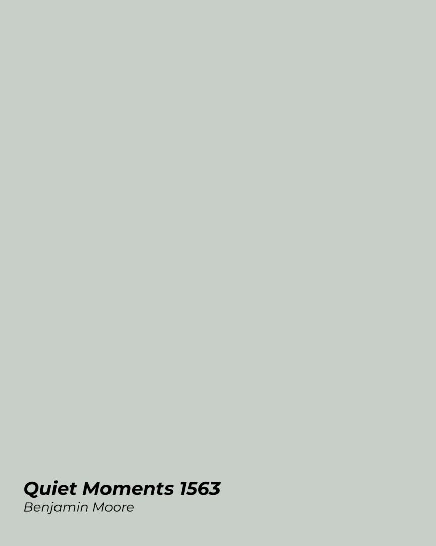 Quiet Moments 1563 Benjamin Moore calming blue color with green undertones ideal for spa-like coastal aesthetics and serene interiors