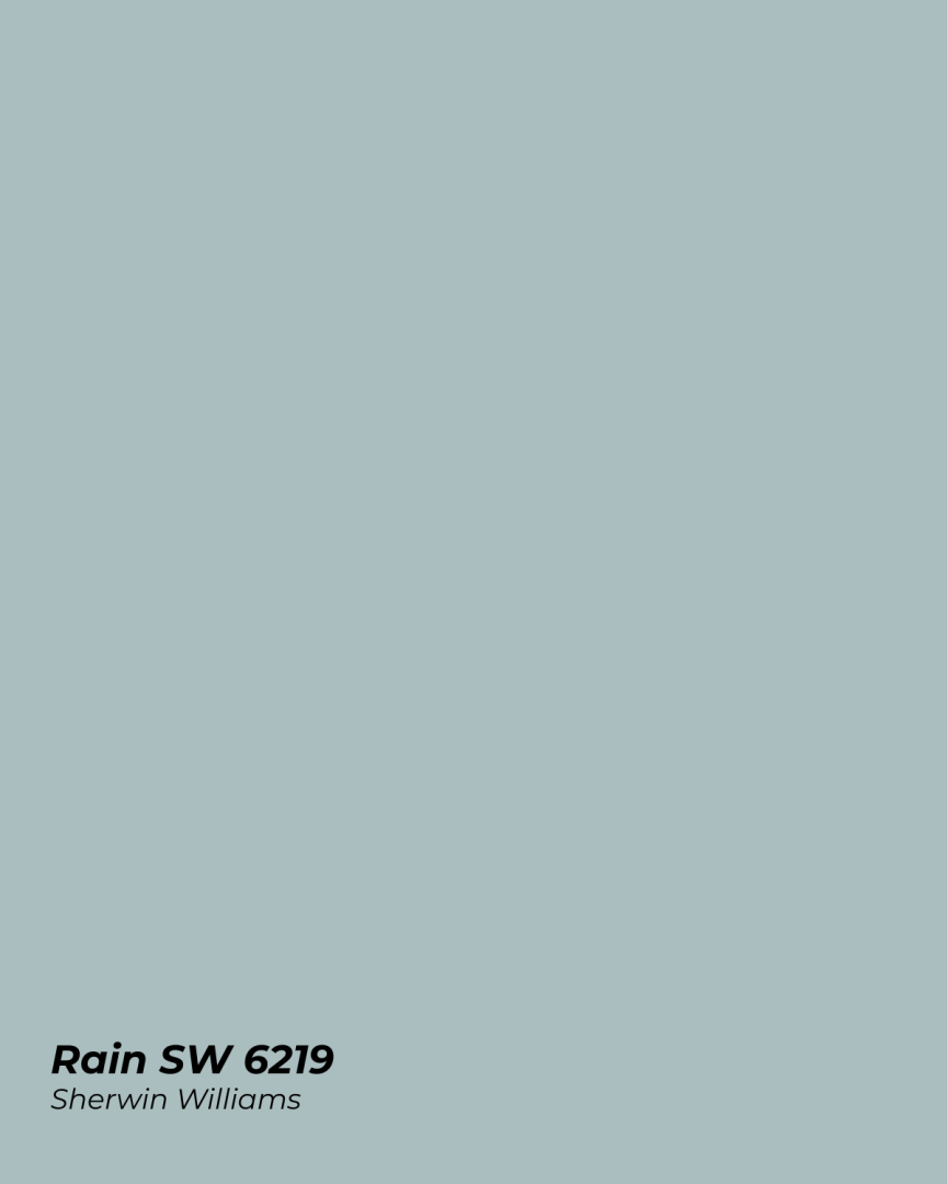 Rain SW 6219 Sherwin Williams light blue grey color perfect for coastal homes, beachy aesthetic interiors, and soft airy spaces