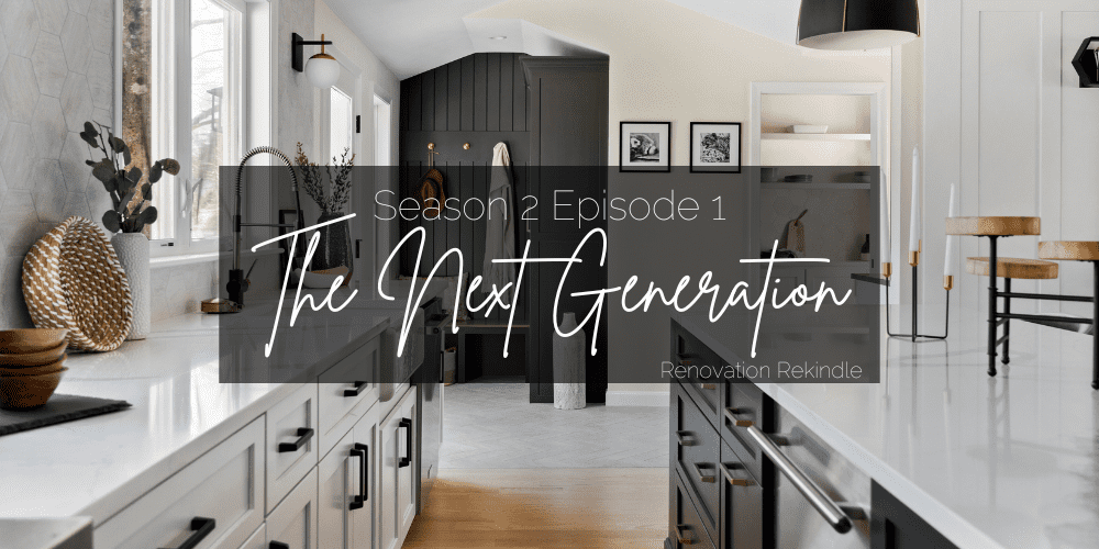 White Modern Kitchen Design with a Charcoal Gray Accent Wall, Walk-In Butlers Pantry, & hexagon and herringbone tile.