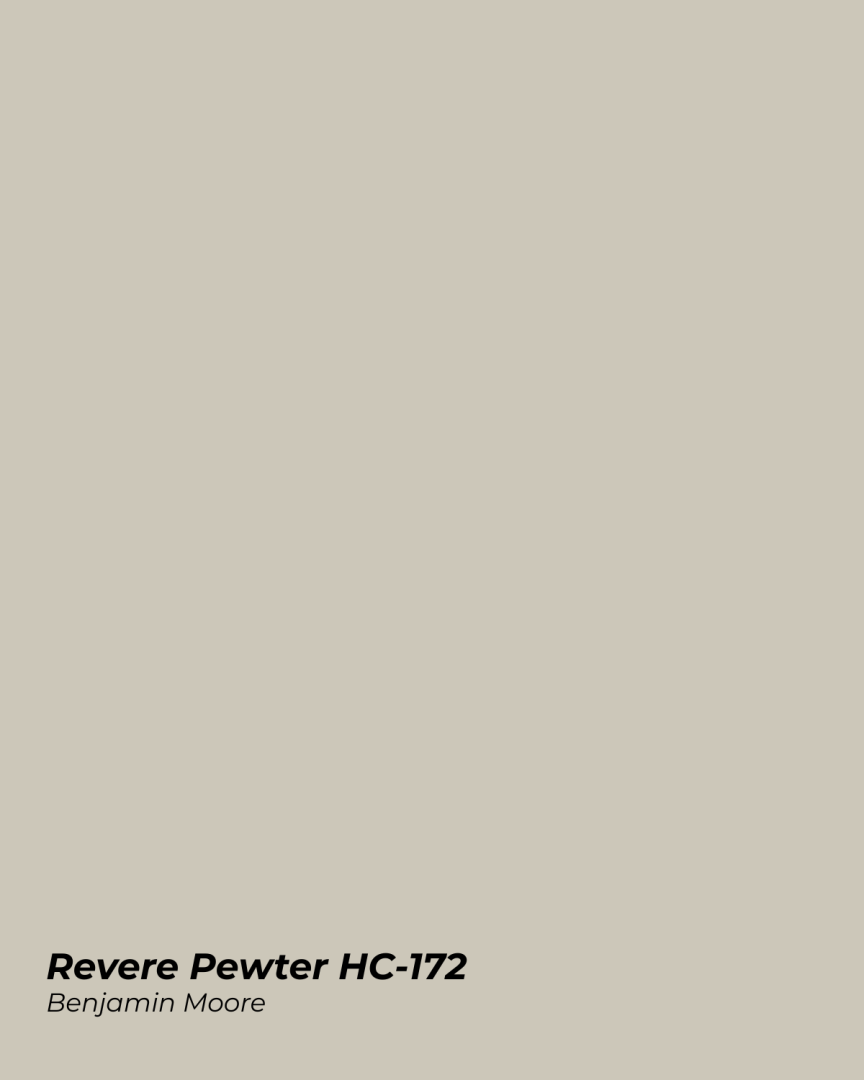 Revere Pewter HC-172 Benjamin Moore greige paint color blending beige and gray tones ideal for coastal homes and modern beach house design