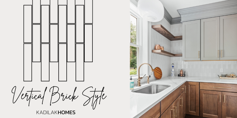vertical offset subway tile, mixing matte and glossy subway tile, neutral kitchen backsplash, white backsplash ideas, subway tile pattern ideas, vertical subway tile, vertical running bond tile backsplash, kitchen and bathroom vertical tile