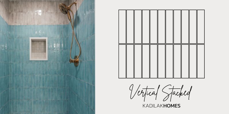 Subway tile pattern ideas, mixing subway tile colors, kids shower tile ideas, vertical stacked subway tile, vertical subway tile, turquoise shower tile