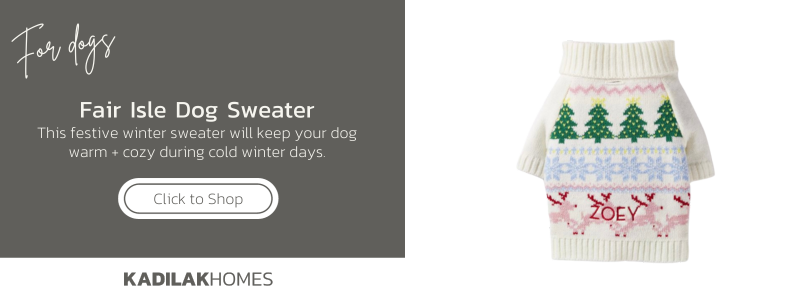 Best holiday gift ideas for pets, gifts for pets, fur baby gift ideas, tug toy, pottery dog bowls, Jax & bones donut bed, winter knit festive dog sweater, dog crate side table, mark and graham