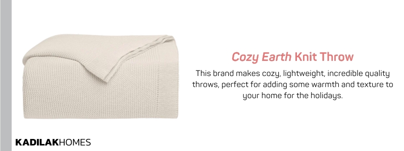 Cozy Earth cloud knit blanket throw in driftwood, holiday hostess gift ideas, nice gift ideas for dinner host, cozy gift ideas, best blanket gifts